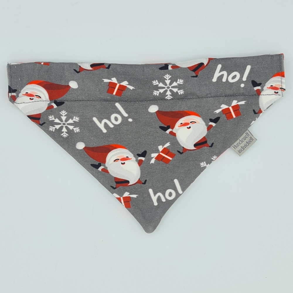 Weihnachtliches Halstuch für den Hund in grau mit Weihnachtsmännern